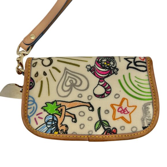 Dooney & Bourke Wristlet Clutch Bag 6x4x1 With Cartoon Print and Leather Trim - Picture 2 of 10